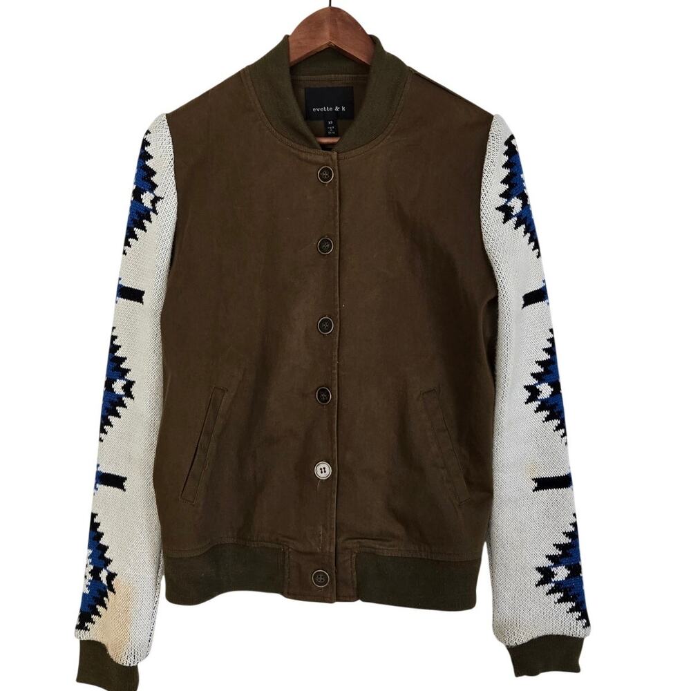 Southwestern Indie Sleaze Grunge Urban Varsity Bomber Jacket Geometric Print XS